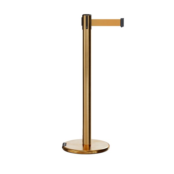 Montour Line Retractable Belt Rolling Stanchion, 2.5ft Sat.Brass Post  9ft. Brown ME630-SB-BN-90